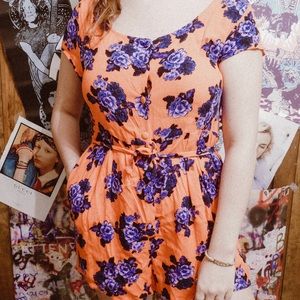 MINKPINK Bold Orange w/ Purple Flowers Romper